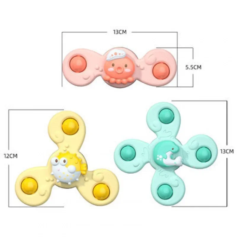 3Pcs/Set Early educational marine animal sucker spinning Baby Bath toy Bathing Spinner Cartoon Rattles Fidget Toys For Children 6