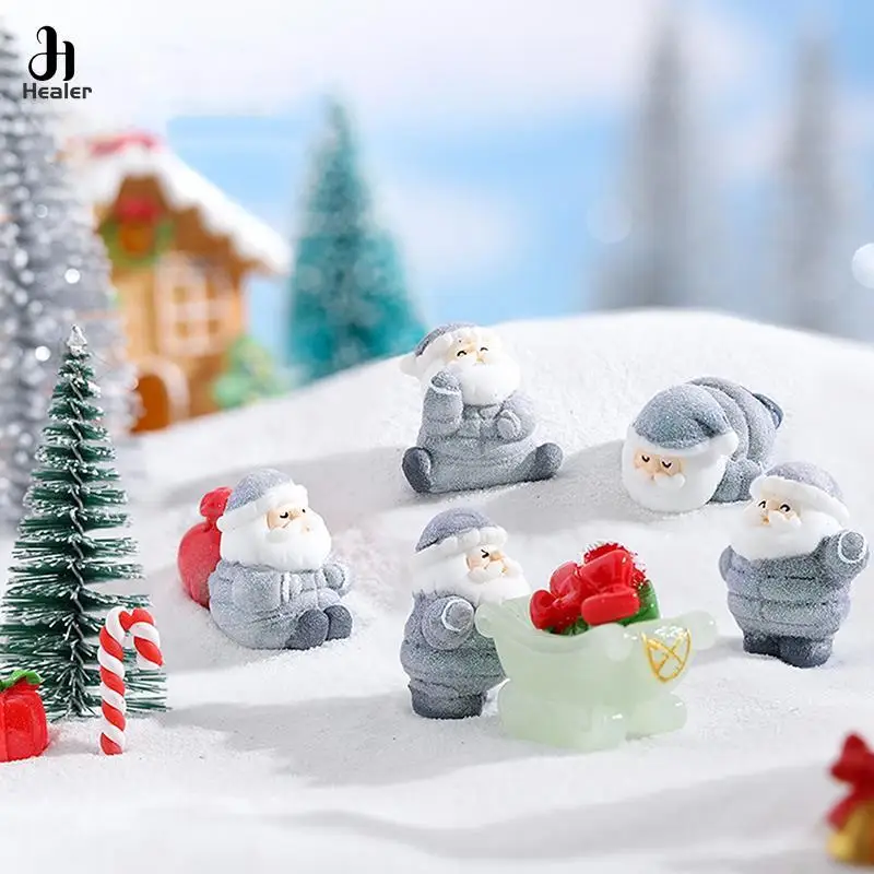 

1PC Christmas Miniature Ornaments Mini Resin Santa Claus Snowman Figurine Bonsai Ornament Micro Landscape Decorations