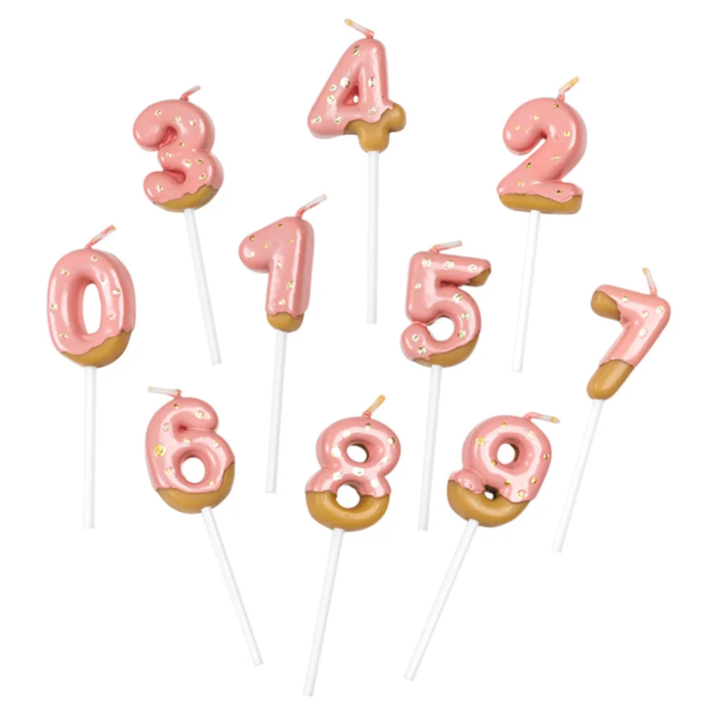 1pc Donut Digital Candles Sweet Chocolate Biscuits For Cake Topper 0-9 Number Wishing Gradient Party Dessert Table Dress Up