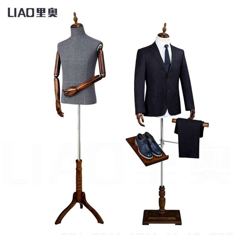 High-end Clothing Store Suit Display Model upper-body with Wooden Arm male mannequins for boutique clothes Adjustable Height