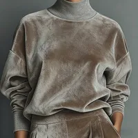 2026 Autumn Winter New Style Women Fashion Casual Warm Sportswear Set Velvet Long-sleeved Solid Color High-neck Wide-leg Pants - Image 2