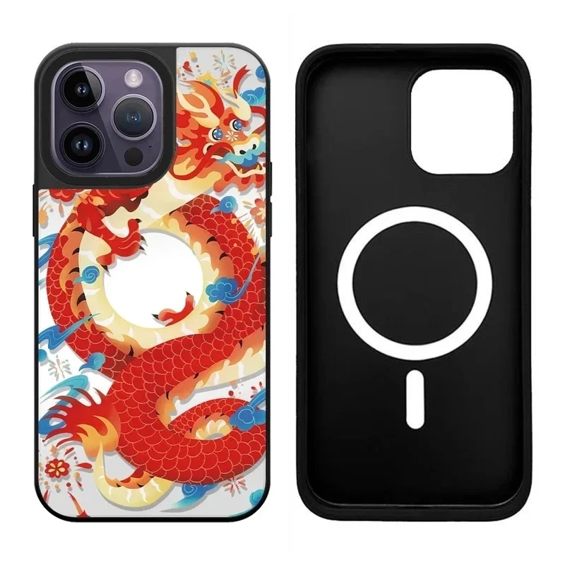

Mirror Surface Red Dragon iPhone 11 12 13 14 15 Pro Max Case - Protective Case with MagSafe Engraved Logo