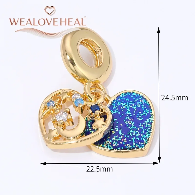 charms für armbänder,18K vergoldete blaue Emaille-Anhänger in Form von Reise-, Baseball-, „You Light Up My Life“-Vogel- oder Doppelherz-Motiven für DIY-Armbänder und Schmuckherstellung – Detail 24