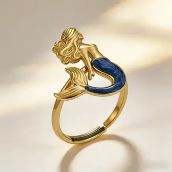 Anello a sirena in acciaio inossidabile alla moda, anelli minimalisti di lusso da donna, design di nicchia, anti-ossidazione, impermeabili, gioielli per tutti i giorni
