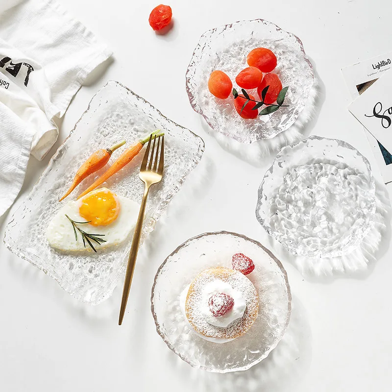 Hand Made Crystal Glass Plate Home Creative Salad Plate Fruit Dim Sum Sushi Cupmat Pot Tea