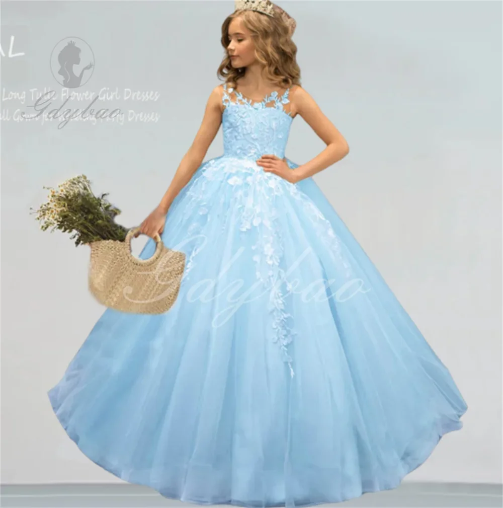 

Flower Girl Dress Tulle Pageant Dresses for Girls Lace Appliques Princess Ball Gown First Communion Dresses Long