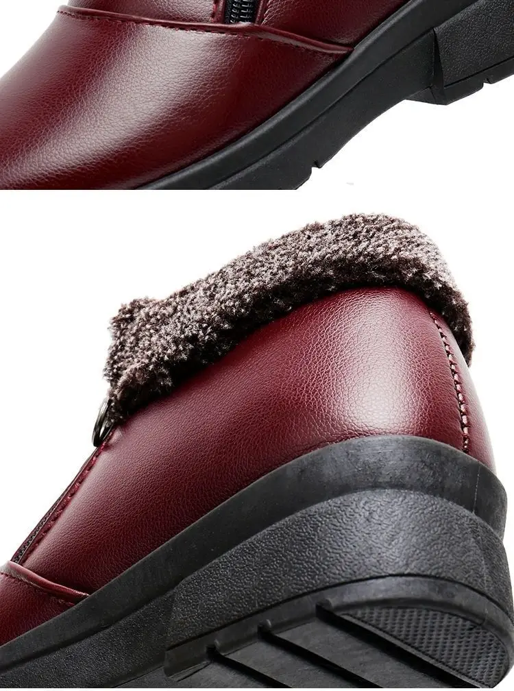 أحذية شتوية مبطنة بالصوف الدافئ بجزء سفلي مسطح ومضادة للانزلاق أحذية الثلوج النسائية القطنية بنمط بكين نعل مطاطي ناعم مريح