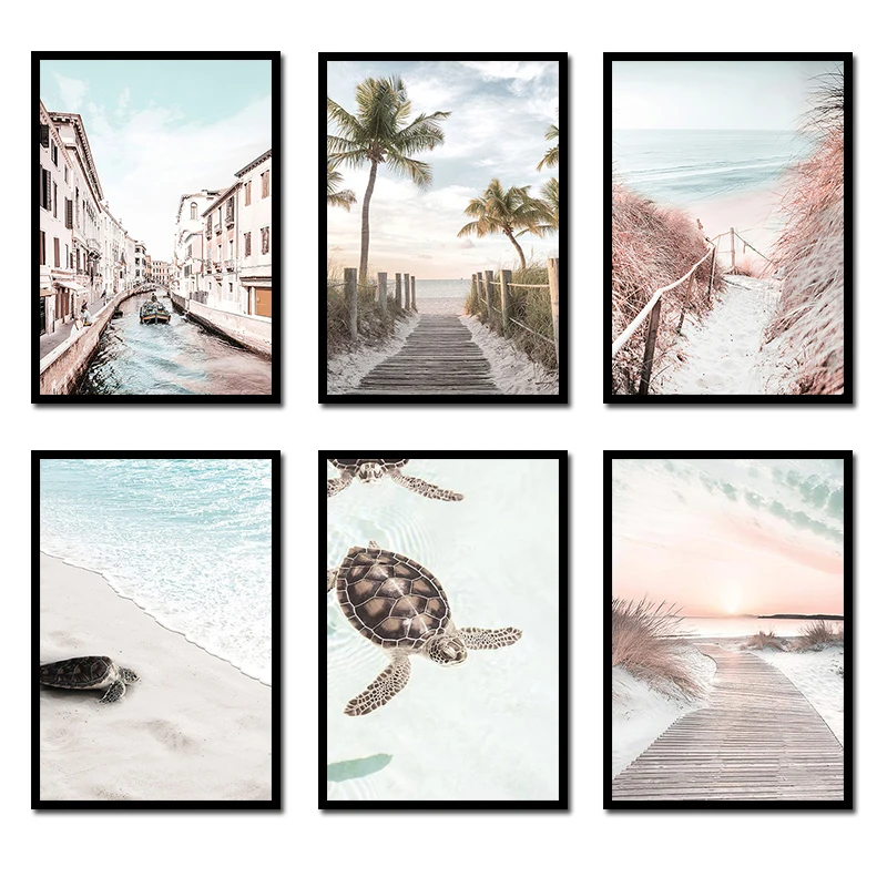 

Beach Sea Posters Wave Bridge Starfish Shell Reed Canvas Painting Nordic Room Wall Art Prints Wall Picture For Living Room Decor