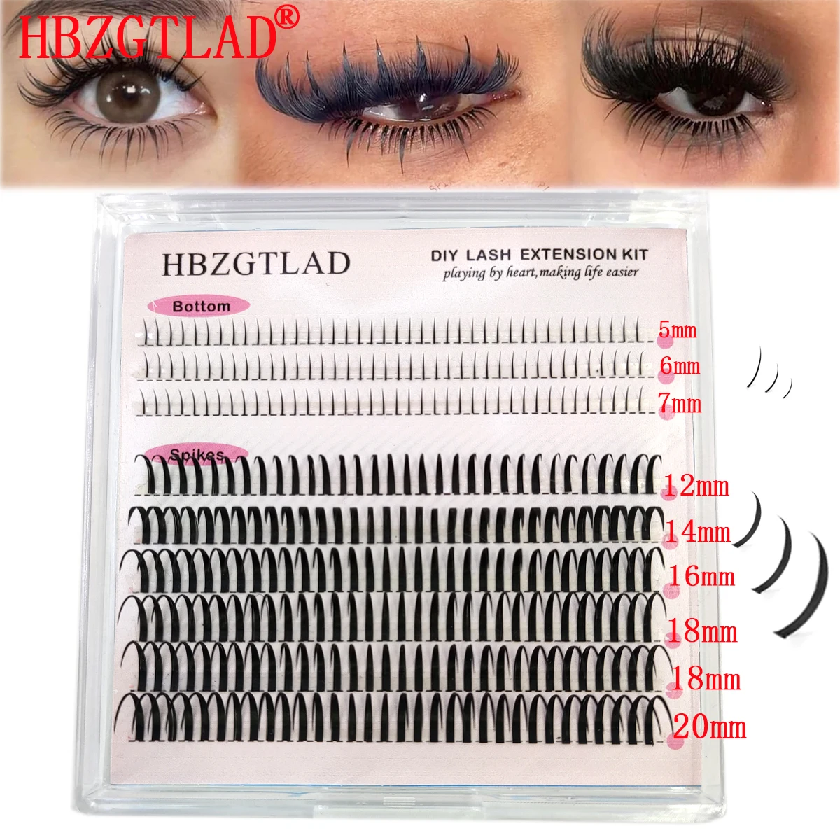 HBZGTLAD Wimpern 80D/100D Wimperncluster mit unten und stacheligem Volumen DIY Anime Wimperncluster verlängert Wimpern