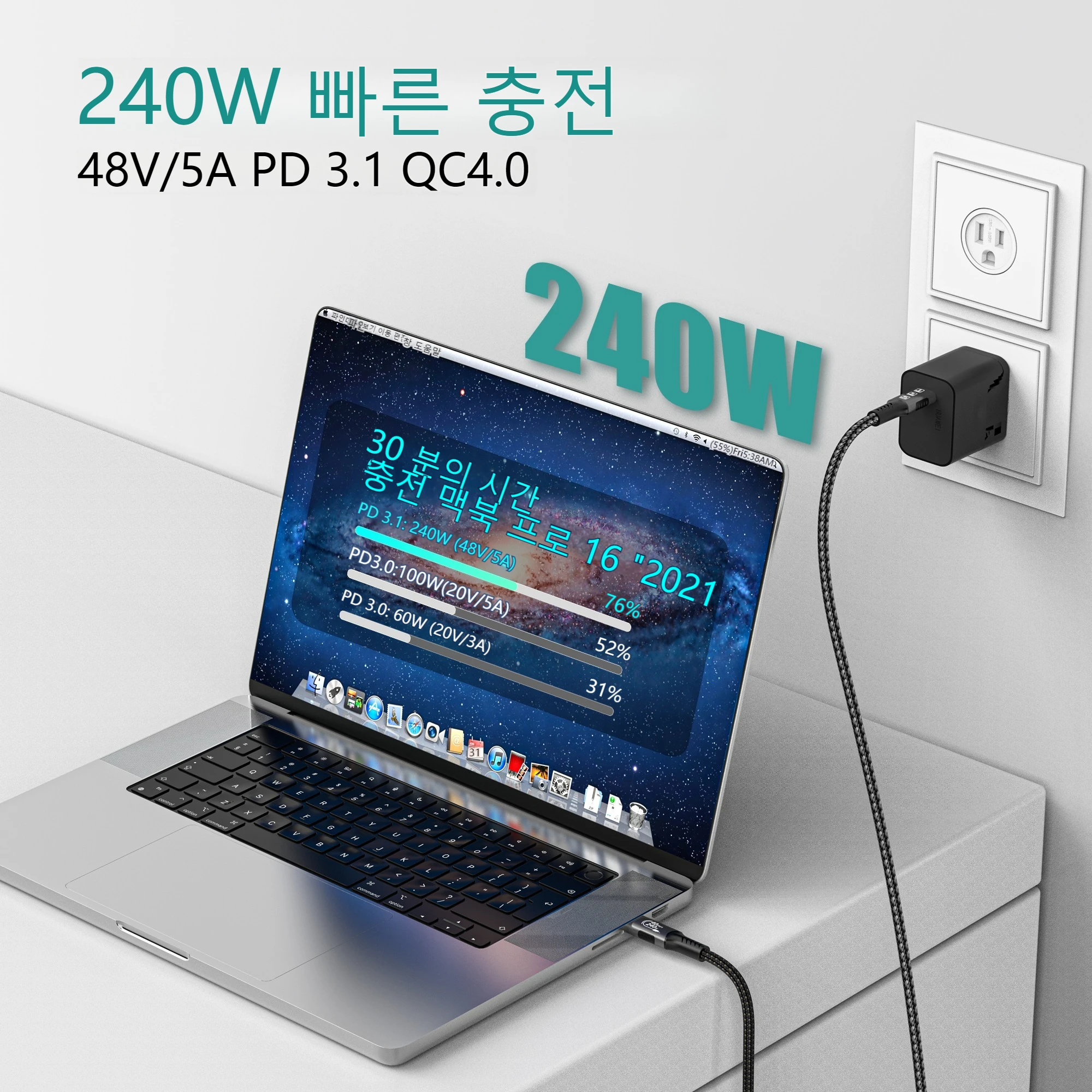 USB4 케이블 40Gbps 48V 240W 썬더볼트 4 타입 C 고속 충전 케이블 썬더볼트3 USB C to C 데이터 전송 케이블 노트북용
