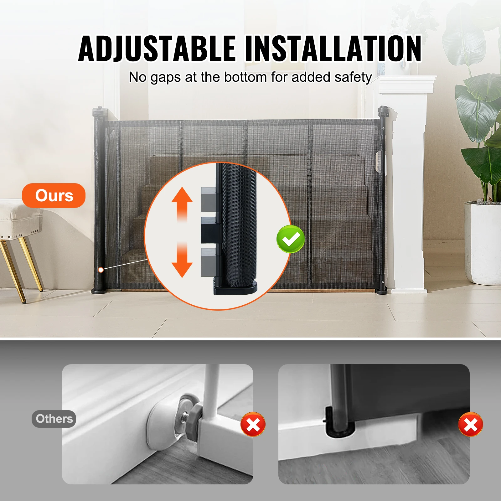 VEVOR Retractable Baby Gate Tall Mesh Baby Gate Extends up to Wide Retractable Gate for Kids or Pets Retractable Dog Gates