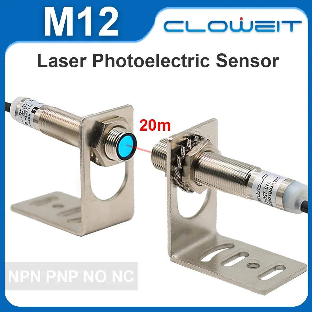 Cloweit Segurança Trabalhando Detecção Laser Sensor Através do Feixe Interruptor de Proximidade Fotoelétrico M12 20m J12-t