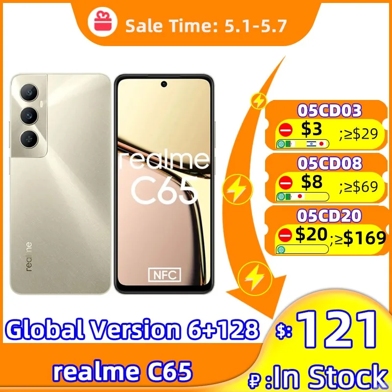 Global Version realme C65 Helio G85 Octa Core NFC 6.67\'\' LCD Screen Smartphone 50MP Camera 5000mAh Battery 45W SUPERVOOC