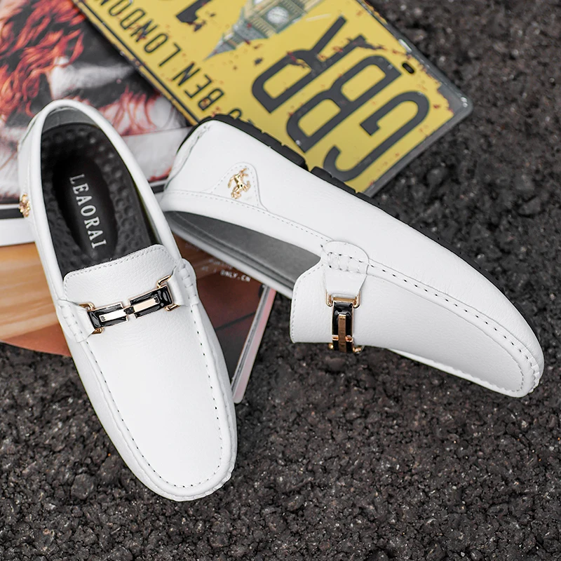 2024 Slippery Shoes Luxury and Comfortable Soft Shoes - White Casual Shoes for Men
