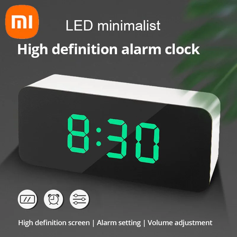 

XIAOMI 1 шт. зеленые светодиодные зеркальные настольные часы цифровой будильник Повтор дисплей время Ночник настольный USB будильник домашний декор