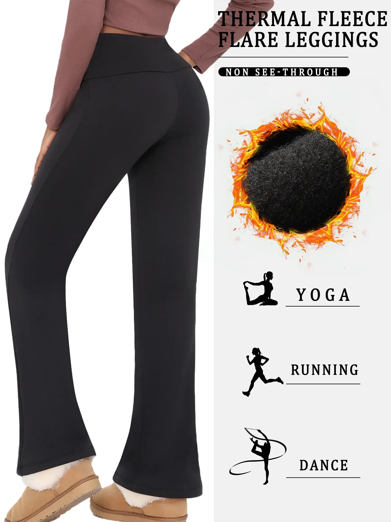 Fleece Lined Pants for Women - High Waisted Super Soft Flare Leggings with Tummy Control Design 2