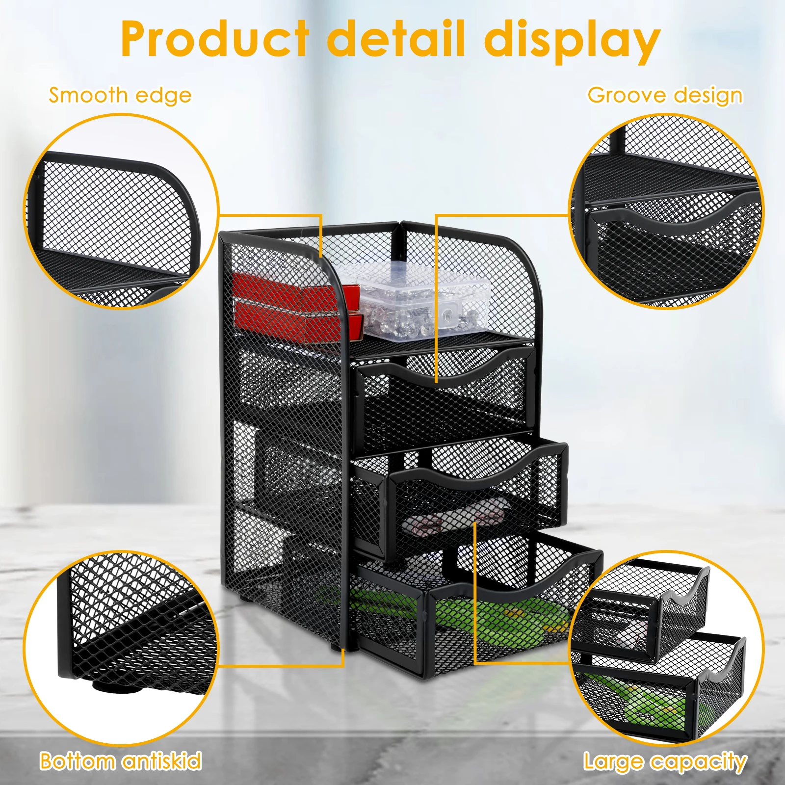 4 Layer Mesh Desk Organizer Large Capacity Stationery Organizer Box Drawer Multifunctional Office Supplies for Home School