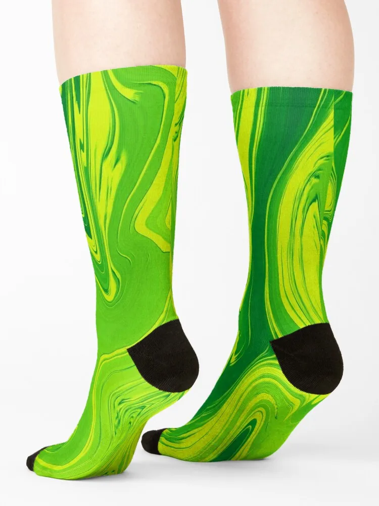 Lime Green Liquid Marble Swirls Socks warm socks golf hiking Socks Man Women's
