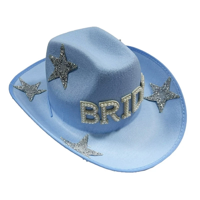 Bride Cowboy Hats Crystal Panama Hat for Bachelorette Party Cocktail Parties Vacation Sparkly Crystal Blue for Wedding