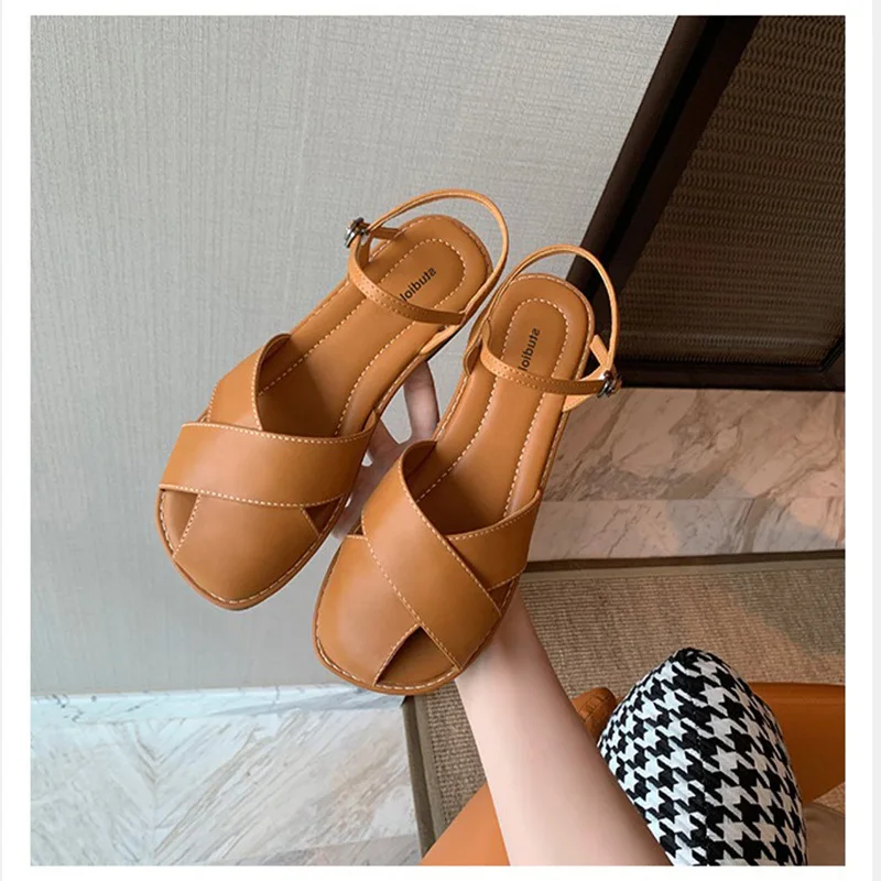

Oversized women's shoes retro hollow casual sandals round toe flats