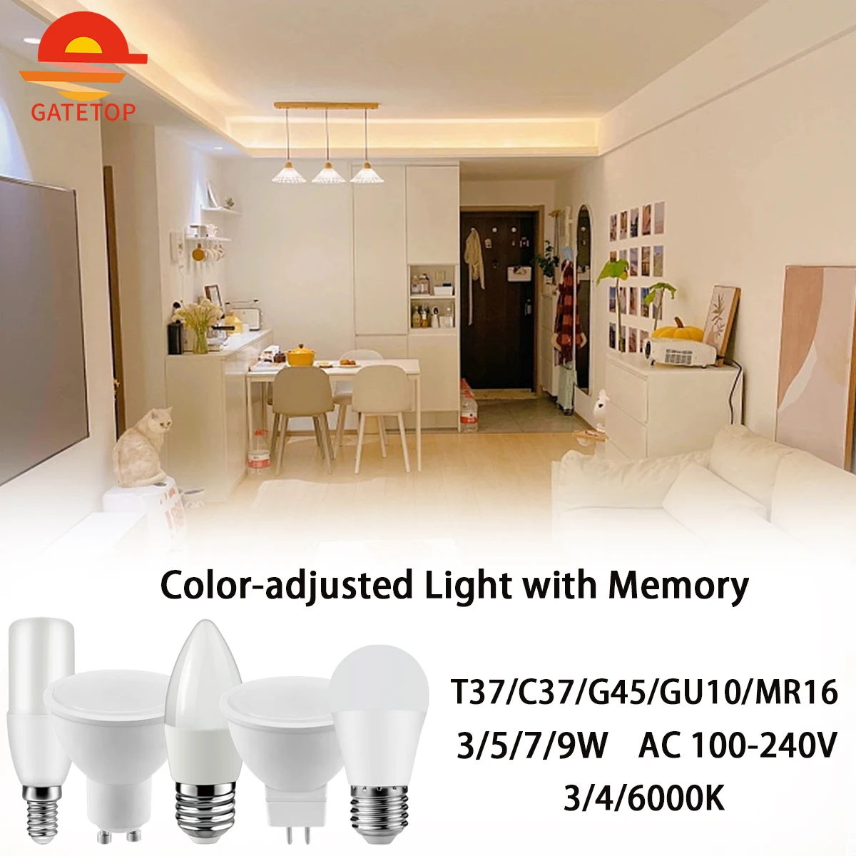 New Style LED Smart Bulb 3 Color-Adjusted with Memory 2PCS 3W-7W AC100 ...