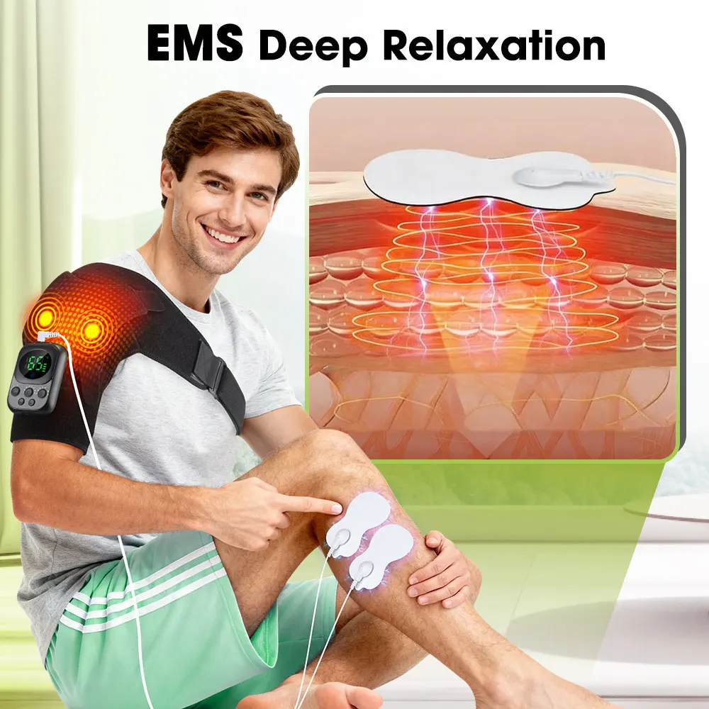 EMS Shoulder Massager Vibration Heated APP Control Thermal Electric Massage Belt Machine Shoulder Wrap Brace Warmer Hot Compress