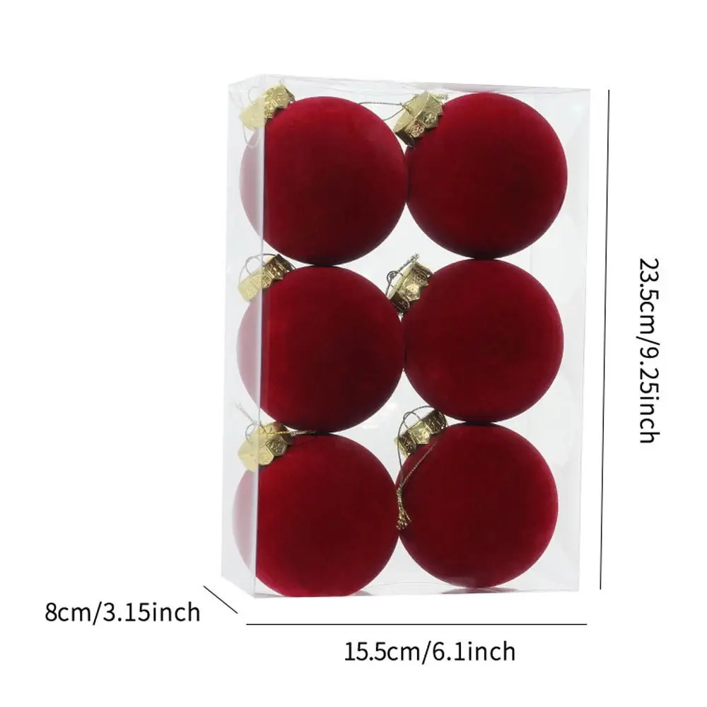 6pcs Set 8CM Size Christmas Ball Decoration Plastic Velvet Balls Flock Colored Window Scene Decorative Balls Party Wedding Gifts