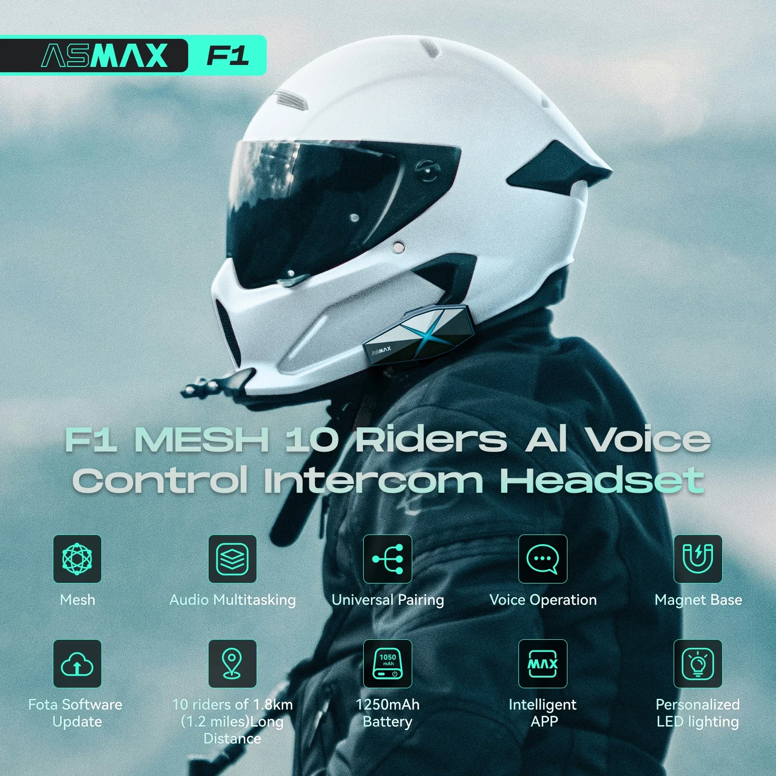 ASMAX F1 バイクインカム Bluetooth5.3 薄暗く 10人通話1台セット ASMAX F1 バイクインカム Bluetooth5.3 薄暗く 10人通話1台セット