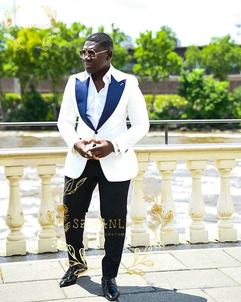 

SZMANLIZI официальный двубортный белый пиджак брюки драже смокинг для жениха приталенный костюм для вечеринки Лучший человек