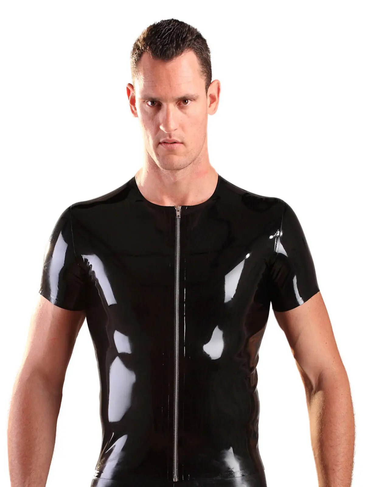

Natural Latex Men Short Sleeves T-Shirt Sexy Mens Latex Top Pure Rubber T-shirt Bodysuit