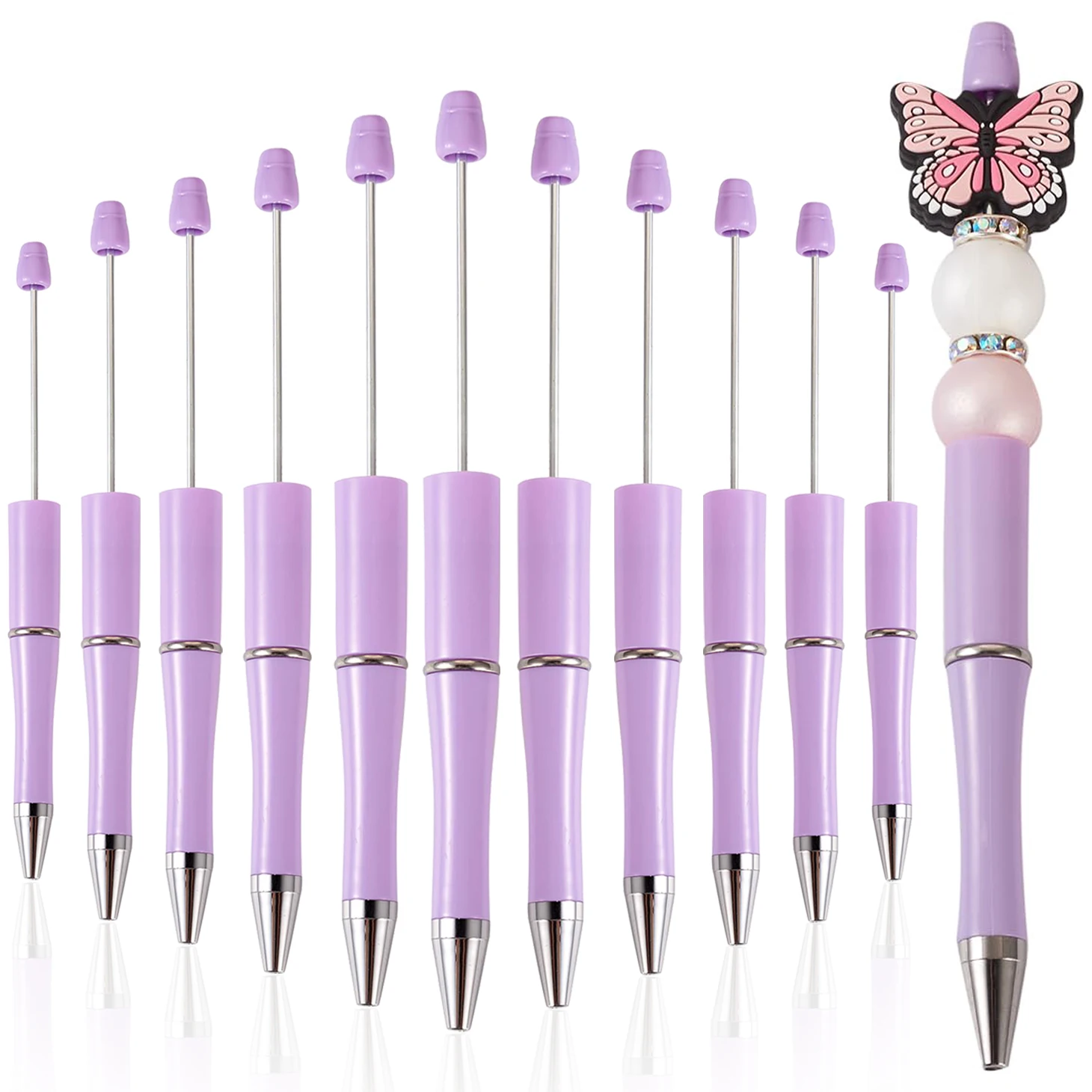 12Pcs Purple Beaded Ballpoint Pen Pens Gift for Writing Beadable Pens Beadable Pen DIY Gift for Student Office Supplies