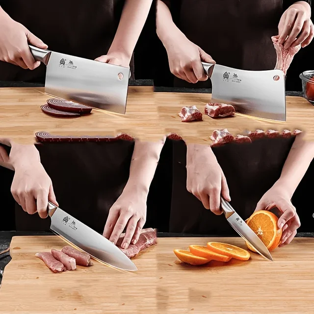 Ensemble de couteaux de cuisine, planche à couteaux de cuisine 2 en 1 avec ficelles d'invitation et hachage d'os, couteau de chef commercial TB9195 2