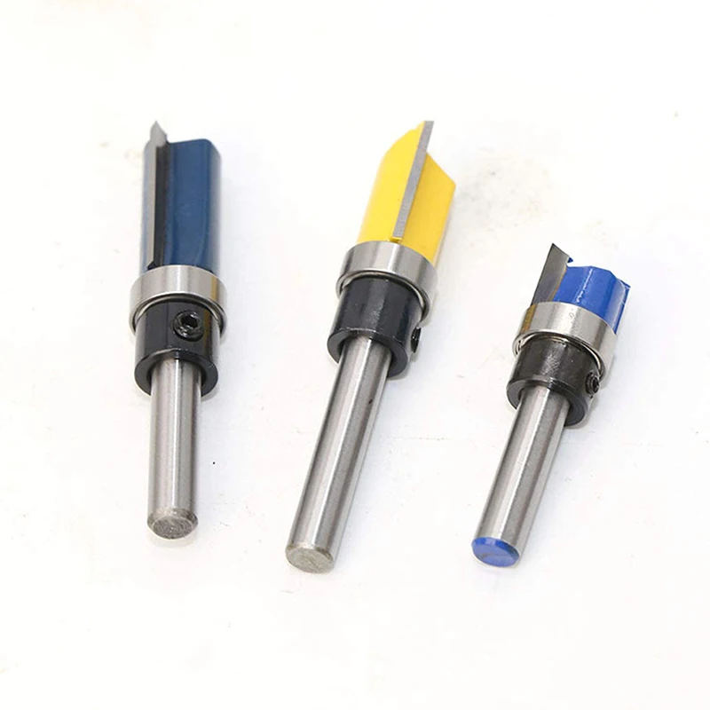 3Pcs 1/4 inch Shank Flush Trim Router Bits Pattern Template Router Bit Set Woodworking Top Bearing Milling Tools