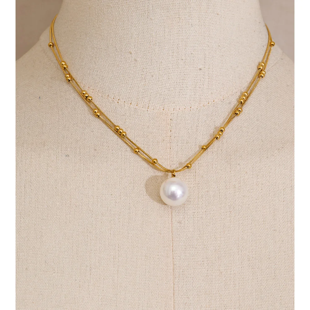 Yhpup Double-Layer Chain Stainless Steel Necklace