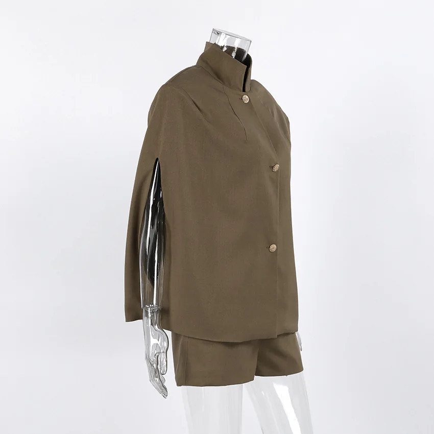 2026 Lady Daily Spring Autumn Outfits New Casual Wide Leg Short Pants Set Women Chic Solid Single Breasted Stand Collar Top Suit S58e19a81e18f400fb170aca352153bea4