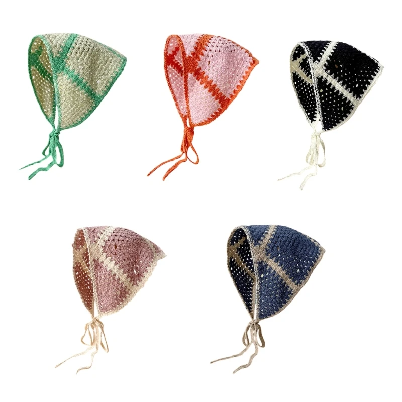 Elegant Women Knit Triangle Scarf Outdoor Camping Photo Shoot Crochet Hairband Spring Summer Knitted Headband for Travel