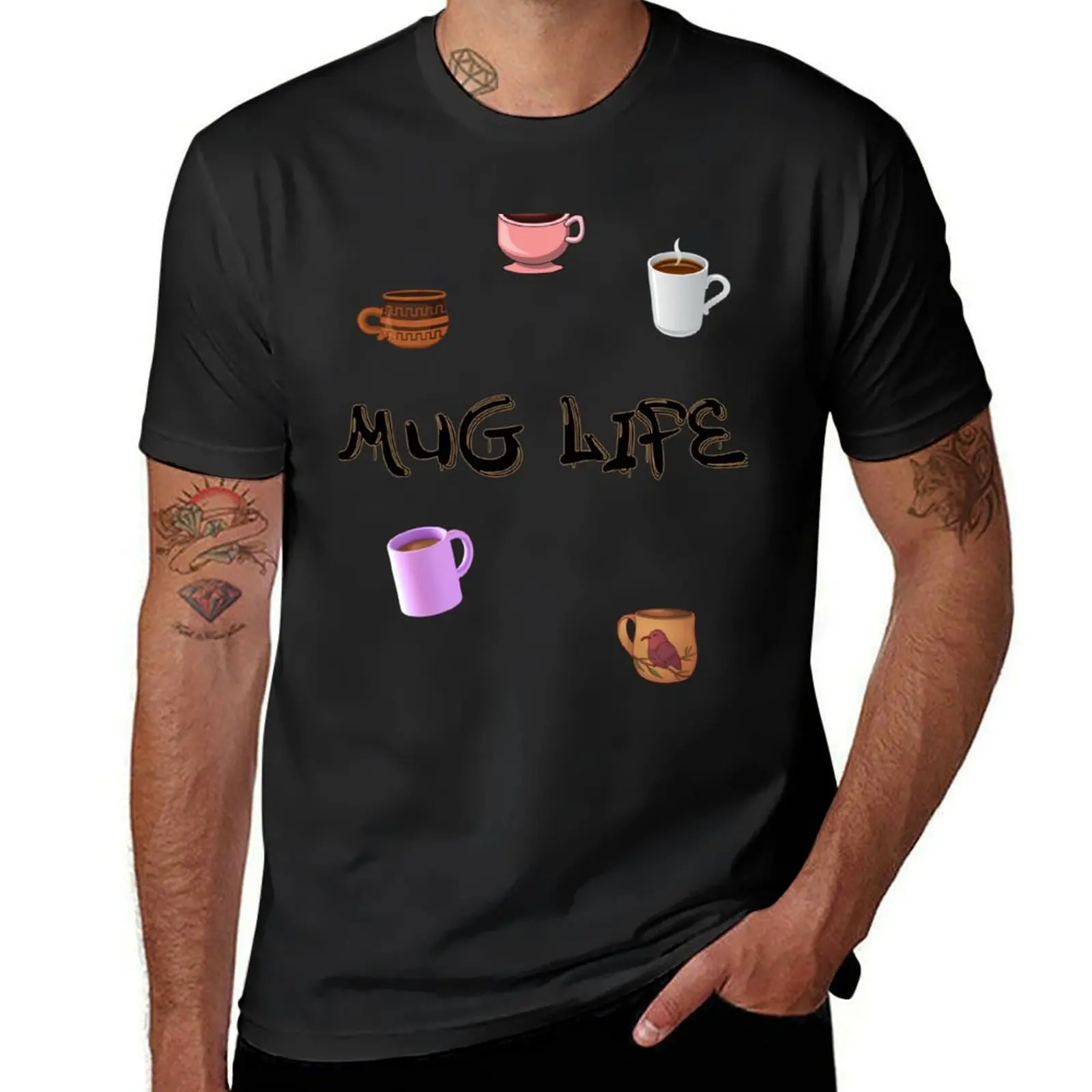 

Mug life T-shirt summer top graphics vintage clothes Short sleeve tee men