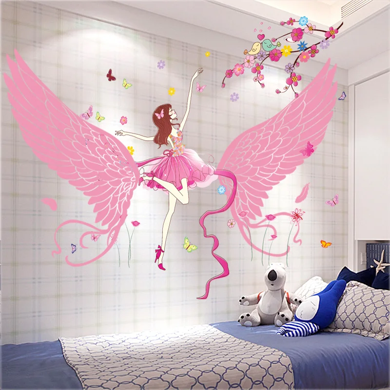 

[Shijuekongjian] виниловые наклейки на стену с рисунком танцовщицы для девочек, сделай сам, перья, крылья, настенные наклейки для детской комнаты, у...