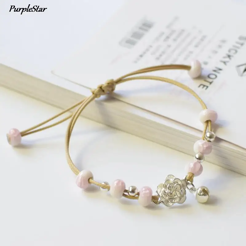 Vacation Bracelet Ceramic Rose Bell Pendant Burst Bead Sweet Romantic Adjustable Bead Bracelet For Women Jewelry