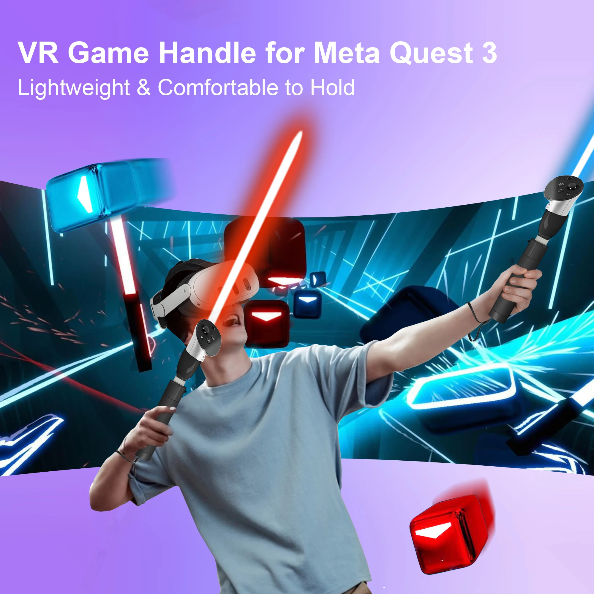 For Meta Quest 3/3S VR glasses controller Extension rod game Lightsaber Golf boating game expansion controller accessories