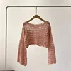 2024 Y2K Long Sleeve Crochet Knit Top Summer Beach Bikini Cover Up Crop Pullover Wool Knitwear Blouse Women Vacation Boho Outfit 4