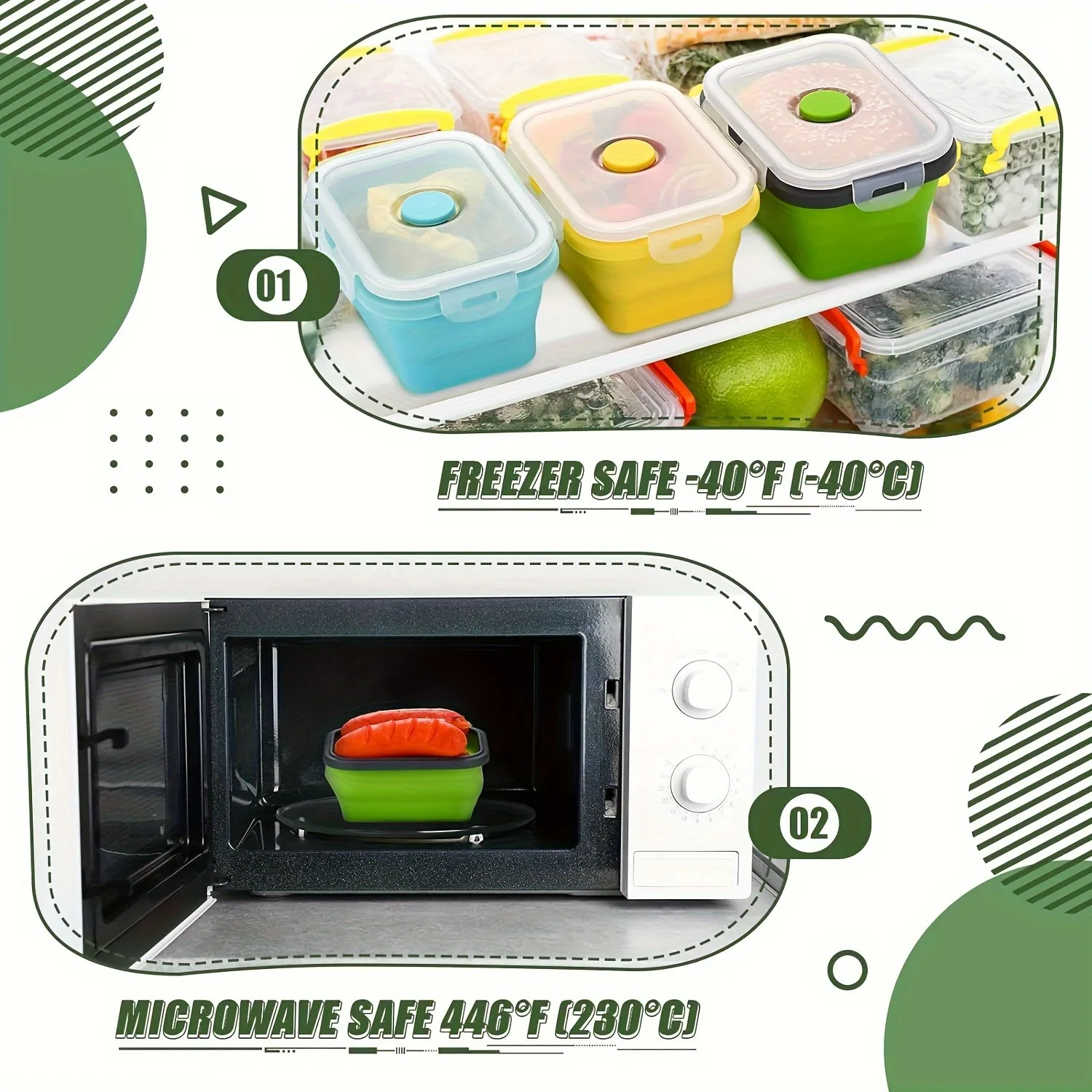 16Pcs/Pack Reusable Collapsible Food Storage Containers,Silicone Lunch Box with Lids,Microwave Dishwasher Safe(350ml/11.8oz)