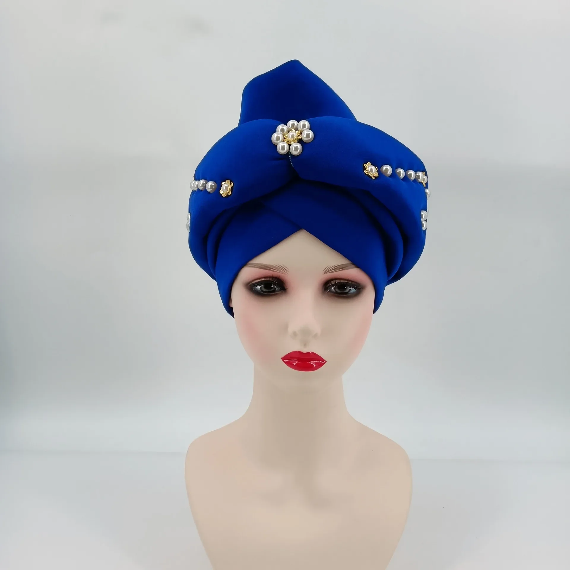 Beaded Crinkle Head Wraps for Women African Headwear Beanies Wedding Headtie Bonnet Party Turban Fashion New 2