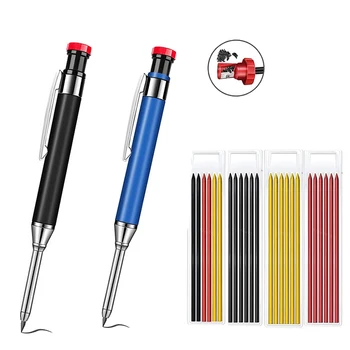 Matita da carpentiere in metallo solido con Set di temperamatite 2.8mm include matite meccaniche ricariche per pennarelli da costruzione per la lavorazione del legno