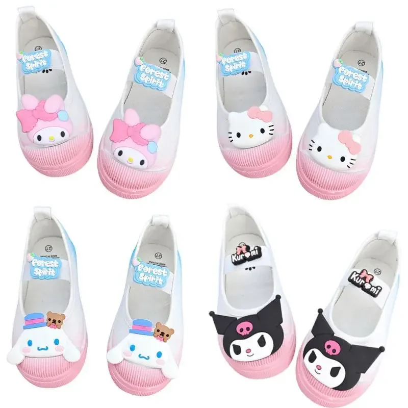 

Аниме Sanrio детская обувь из парусины Hellokittys My Melody Cinnamoroll Kuromi Мультяшные милые Нескользящие мягкие подошвы для детского сада комнатные туфли