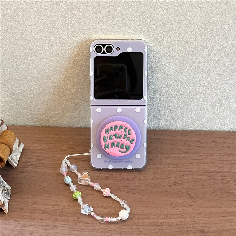 Korean Purple Polka Dot Magnetic Phone Case with Magsafe Stand and Chain