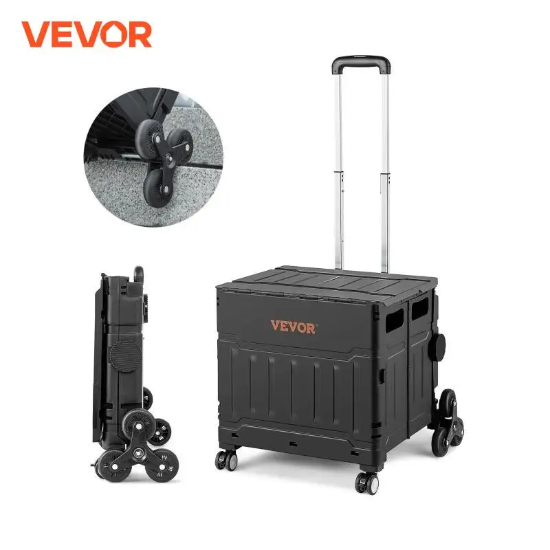 VEVOR Stair Climbing Cart 155lbs Outdoor Camping Trolley Shopping Cart Portable Rolling Crate Handcart W/ Telescoping Handle&Lid rolling storage cart,folding shopping cart