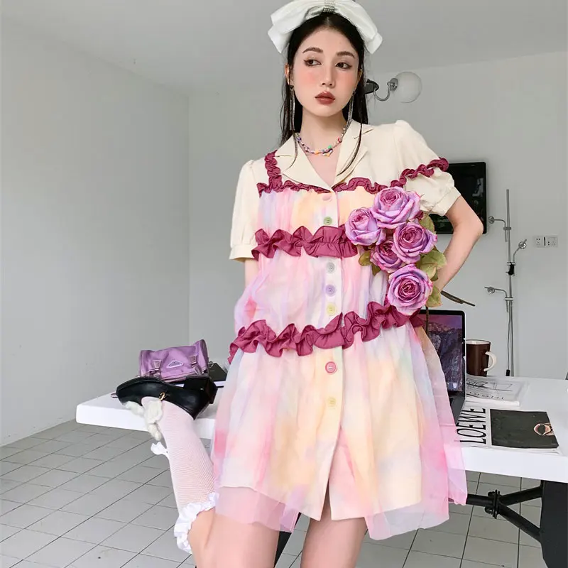 

2022 французское высококачественное милое и красивое Сетчатое платье в виде грибка, женское летнее нишевое уникальное милое и острая юбка