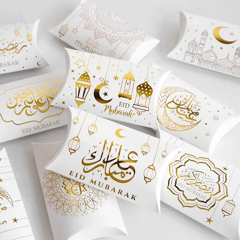 10/20pcs Eid Mubarak Pillow Shape Candy Box Kraft Paper Gift Packing Decoration Ramadan Kareem Muslim Islam Party Supplies 2025