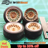 Kicarmod 1/64 Model Car ABS Wheels with Rubber Tire Metal Rims Front Small Rear Large Refitting Parts For Model Car Hot Wheels 2